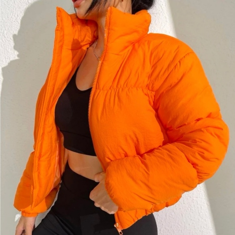 Shein Orange Bubble Puff Bomber Jacket